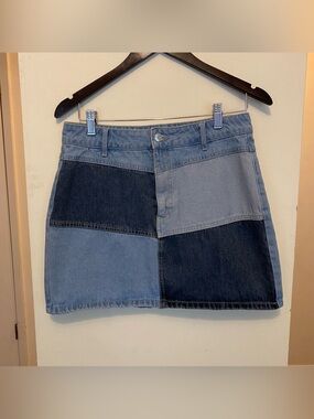 Wild Fable Denim Patchwork Jean Mini Skirt Women’s Size 8 70s Hippie Festival